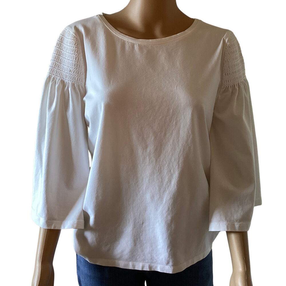 CHICO'S White  Rouched 3/4 Sleeves women’s size 1 white